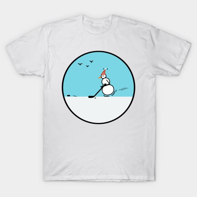 Frosty the Snowman playing Hockey T-Shirt by Musings Home Decor